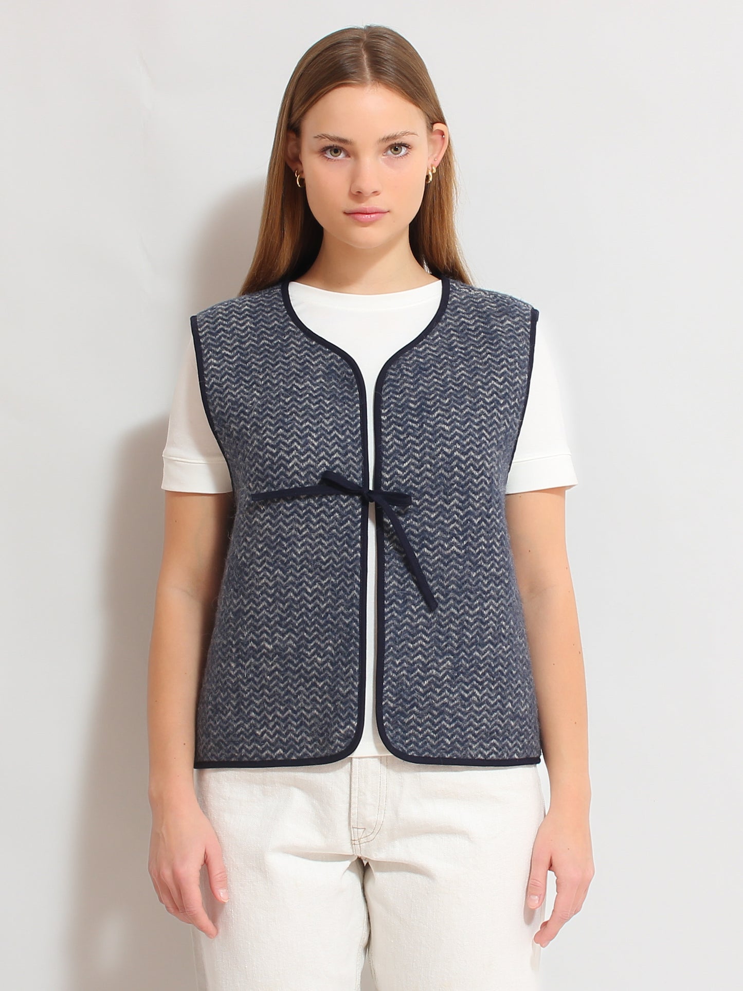 Navy Blue Herringbone Vest