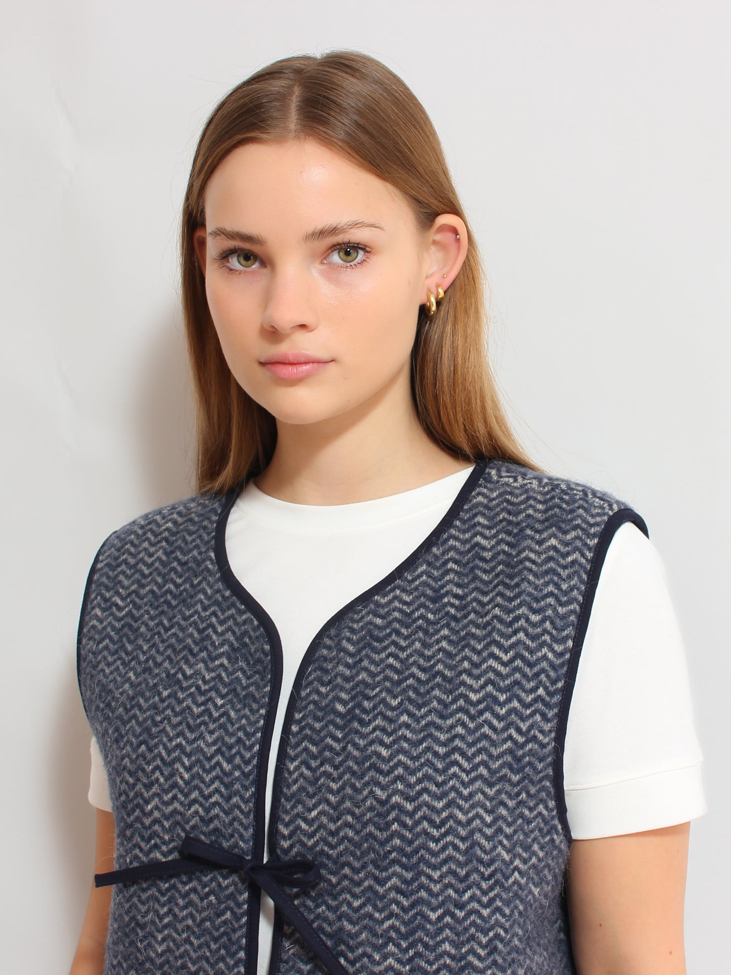 Navy Blue Herringbone Vest