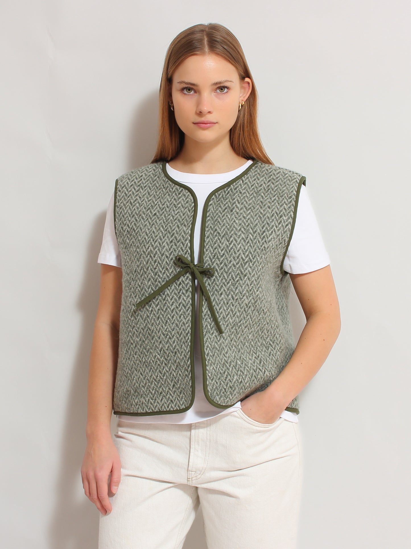 Green Herringbone Vest